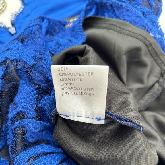 Tadashi Shoji Embroidered Lace Cocktail Sheath Dress in Royal Blue Black Size 2P - Picture 11 of 11